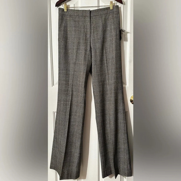 WORTH New York NWT WOOL Stretch Plaid Pants 8 BLACK CREAM HOUSTON Straight Leg - Picture 1 of 14